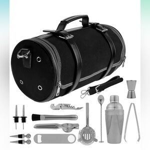 Fine Homes Bartender Bag Travel Tool Set and Kit - Cocktail Barware Roll Bag